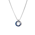 Collier à pendentif triple anneau argenté et bleu entrelacé avec chaîne box pour homme - Chaîne serpent / Bleu