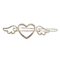 Barrette à cheveux cœur évidé argenté avec ailes d'ange en métal poli brillant - Ailes de Cœur Argentées (B8310)