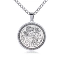 Collar de moneda de la diosa griega Artemisa con borde de patrón de greca clásica - Color Acero
