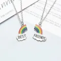Rainbow and cloud Best Friends necklace set with silver chains for couples and BFFs - Rainbow Spliced Style