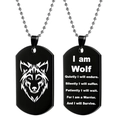Mens stainless steel wolf head dog tag necklace with engraved warrior quote - Wolf Head Bead Chain Necklace / Black Necklace (Double-sided)