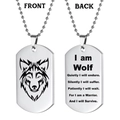 Double-sided stainless steel wolf head dog tag necklace with inspirational engraving - Wolf Head Bead Chain Necklace / Silver Necklace (Double-sided)