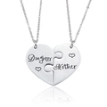 Polished stainless steel Mother and Daughter puzzle heart necklaces with silver cross chain - Mother + Daughter Style (NST-0160) / Silver