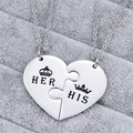 Collane a cuore puzzle per coppie in acciaio al titanio con incisione His e Her - Stile Corona Her His