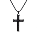 Collar de cruz en acero inoxidable negro pulido con texto bíblico grabado para hombre - Negro