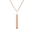 Macro detail of rose gold stainless steel breathing pendant on a classic box chain - Meditation Whistle Rose Gold Necklace