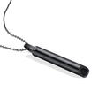 Detail shot of matte black stainless steel meditation whistle pendant on thin metal chain - Black - Cross Chain