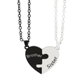 Brother Sister puzzle heart pendant necklaces in black and silver stainless steel - Black Brother White Sister