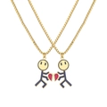 Collane per coppia stickman con pendenti a cuore in acciaio inossidabile dorato lucido - Oro (1 Paio)
