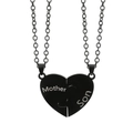 Stainless steel mother and son puzzle heart necklace set in matte black finish - Black Pair Mother Son