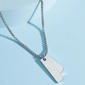 Sleek silver square double dog tag necklace in polished stainless steel for men and women - Double Silver