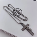 Men's retro cross pendant necklace with engraved scripture on a stainless steel box chain - Round Ring Cross Necklace (60CM)