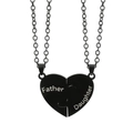 Father Daughter black heart puzzle pendant necklaces set in polished stainless steel - Black Pair Father Daughter