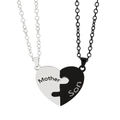 Silver and black heart puzzle necklaces for mother and son in stainless steel - White Mother Black Son