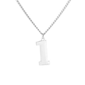 Dettaglio della collana in acciaio inossidabile lucido con pendente numero 1 argento - Numero 1