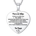 Polished heart pendant necklace with laser-engraved Spanish text for son in silver finish - For My Son From Dad