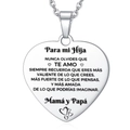 Macro shot of silver heart pendant with engraved Spanish quote and polished finish - For My Daughter From Mom And Dad