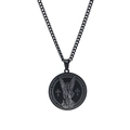 Collar retro negro de acero inoxidable con colgante redondo del Arcángel Miguel para hombre - Negro
