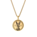 Detalle del colgante moneda Arcángel Miguel en acero chapado en oro con grabado fino - Dorado