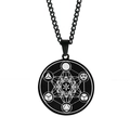Colgante Flor de la Vida de acero inoxidable negro con Cubo de Metatrón y cadena - Negro