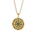 Dettaglio del medaglione zodiacale dorato con simboli mistici della luna e delle stelle - Oro
