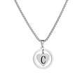 Silver stainless steel box chain necklace featuring a hollow round C letter heart pendant - Silver-Letter C