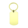 Detailansicht eines polierten hellgoldenen Edelstahl-Hundeanhängers mit Schlüsselring - Gold Dog Tag Schlüsselanhänger