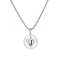 Silver letter J heart pendant necklace with box chain and hollow round frame design - Silver-Letter J