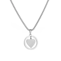 Silver round cutout heart pendant necklace with a classic box chain for women - Silver-Customizable