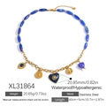 Collana bohémien in acciaio inossidabile con perline blu e ciondoli a cuore - Stile Cuore Blu con Ciondoli Multipli (XL31864)