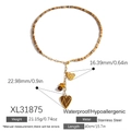 Collana a Y in acciaio inossidabile dorato con perle in pietra naturale e cuori - Collana a Perline con Ciondolo a Cuore Grande (XL31875)
