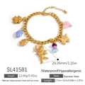 Goldenes Edelstahlarmband mit Amor-Herz-Anhänger und bunten Perlen-Anhängern - Kleeblatt Engel Anhänger Stil (SL41581)