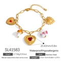 18K vergoldetes Edelstahl-Kettenarmband mit Herz- und Sonnenanhängern - Herz Pilz Anhänger Stil (SL41583)