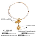 Vintage kralenketting met hart- en zonhanger van roestvrij staal in amberkleur - Meerkleurig Steenpatroon Stijl (XL31897) / Meerkleurig