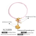 Roze kralenketting van roestvrij staal met gouden bloem- en tulpvormige hangers - Roze Tulpen Stijl (XL31899) / Roze