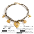 Tweed choker met hart- en bijhangers in gouden afwerking met witte parelmoer details - Hart Bij Multi-Hanger Stijl (XL31925)