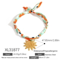 Collana creativa con sciarpa di seta con ciondolo a sole dorato e motivi geometrici - Ciondolo Sole Sciarpa Stampa Geometrica (XL31877)