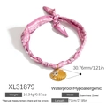 Collana foulard di seta con motivo floreale rosa e ciondolo a conchiglia dorata - Ciondolo Stella Marina Conchiglia Sciarpa Floreale (XL31879)