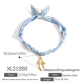Collana choker in seta a fiori blu con ciondolo a corallo dorato di tendenza - Ciondolo Ramo di Corallo Sciarpa Floreale Blu (XL31880)