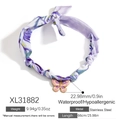 Collana foulard in seta floreale con ciondolo a farfalla in acciaio inossidabile - Ciondolo Farfalla Sciarpa Floreale Viola (XL31882)
