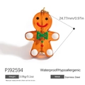 Gingerbread man pendant in amber resin with green bow and golden stainless steel ring - Amber Gingerbread Man Style (PJ92594)