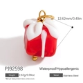 Red Christmas gift box pendant in stainless steel with white ribbon and gold ring - Red Ribbon Gift Box Style (PJ92598)
