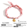 Choker in tessuto con stampa fragola rosa e ciondolo a sole in acciaio inossidabile oro - Ciondolo Sole Sciarpa Stampata Fragola Rosa (XL31885)