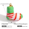 Green and white swirling resin Christmas boot pendant with stainless steel ring - Green White Swirl Christmas Boot (PJ92599)