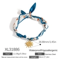 Ciondolo a sole dorato con nastro in seta stampata blu in acciaio inossidabile - Ciondolo Sole Sciarpa Stampata Blu (XL31886)
