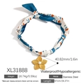 Collana foulard di seta con ciondolo a fiore dorato e motivo blu in acciaio inossidabile - Ciondolo Grande Fiore Perla Sciarpa Stampata Blu Bianco (XL31888)