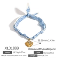 Collana a sciarpa bohémien blu con ciondolo a conchiglia dorata e perla bianca - Ciondolo Conchiglia Perla Sciarpa Floreale Blu Bianco (XL31889)
