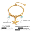 Bracciale in acciaio inossidabile dorato 18K con ciondoli a stella marina e perline - Bracciale a Catena Splicing con Stella Marina e Occhio di Gatto (SL41603) / Placcato Oro 18K