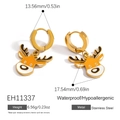 Golden stainless steel hoop earrings with colorful reindeer charms for Christmas - Reindeer Head Pendant Earrings (EH11337)