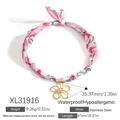Collana a foulard in raso con stampa a tulipano e ciondolo a fiore in acciaio dorato - Ciondolo Fiore a Cinque Petali Perla Sciarpa Tulipano Rosa (XL31916)